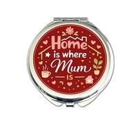 Home Is Where Mum Is Red Compact Mirror (60mm) | Silver Pocket/Handbag Travel Mirror for Mum | Quote Makeup Touch-Up Mirror Gift Bag Included