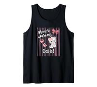 Home is Where My Cat is Cute Kitten Pink Bow Paw Stripes Tank Top