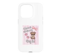 Home Is Where My Dog Is Cute Puppy Pink Bow Paw Stripes Case for iPhone 15 Pro