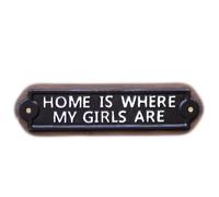 Home Is Where My Girls Are Cast Iron Wall Sign 27x6cm Black Rustic Family Quote Plaque