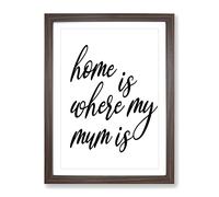 Home Is Where My Mum Is Typography Quote Framed Print | A3 Walnut Framed Wall Art | Ready to Hang | Modern Positive Affirmations Picture | Living Room Bedroom Lounge Office