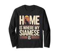 Home is Where My Siamese is Cat Lover Retro Long Sleeve T-Shirt