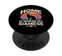 Home Is Where My Siamese Is Cat Lover Retro PopSockets Adhesive PopGrip