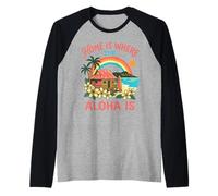 Home is Where The Aloha is Hawaiian Beach Surf Paradise Art Raglan Baseball Tee