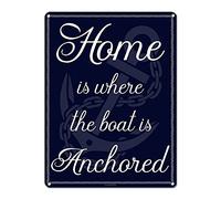 Home is Where the Boat is Anchored, 11.5 x 15.5 Inch Aluminum Sign Art, Nautical Theme, Home Wall Decor & Gifts for Boaters, Ocean Lovers, Sailors, Coast Guard, Beach House, AL-1216-RK3060