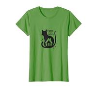 Home is Where The Cat is - Feline Lover Quote T-Shirt, Women, Grass, L