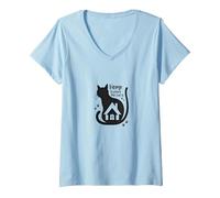 Home is Where The Cat is - Feline Lover Quote V-Neck T-Shirt, Women, Baby Blue, S