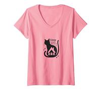 Home is Where The Cat is - Feline Lover Quote V-Neck T-Shirt, Women, Pink, S