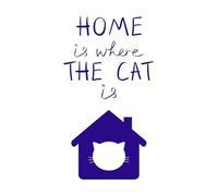 Home is Where The cat is. It has The Outline of a House and a Cat's Head on it. Vinyl Wall Stickers 34x61.5cm Equipped with Transfer Film kit DarkBlue