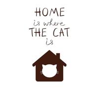 Home is Where The cat is. It has The Outline of a House and a Cat's Head on it. Wall Stickers 34x61.5cm Waterproof Coffee