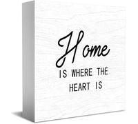 Home Is Where The Heart Is New Home Decor Rustic Gift Ideas Wood Sign Desk Shelf Farmhouse Room Decorations 5 × 5 Inch