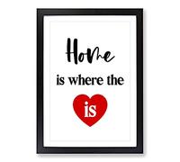 Home is Where The Heart is Typography Framed Print | A2 Black Framed Wall Art | Ready to Hang | Modern Positive Affirmations Picture | Living Room Bedroom Lounge Office