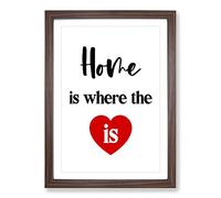 Home is Where The Heart is Typography Framed Print | A2 Walnut Framed Wall Art | Ready to Hang | Modern Positive Affirmations Picture | Living Room Bedroom Lounge Office