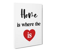 Home Is Where The Heart Is Typography Quote Canvas Print | Gallery Wrapped 30mm Frame Wall Art | 24x16 inches | Ready to Hang | Modern Typography Picture | Living Room Bedroom Lounge Office