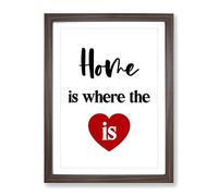 Home Is Where The Heart Is Typography Quote Framed Print | A2 Walnut Framed Wall Art | Ready to Hang | Modern Positive Affirmations Picture | Living Room Bedroom Lounge Office