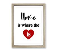 Home Is Where The Heart Is Typography Quote Framed Print | A3 Oak Framed Wall Art | Ready to Hang | Modern Positive Affirmations Picture | Living Room Bedroom Lounge Office
