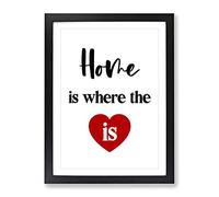 Home Is Where The Heart Is Typography Quote Framed Print | A4 Black Framed Wall Art | Ready to Hang | Modern Positive Affirmations Picture | Living Room Bedroom Lounge Office