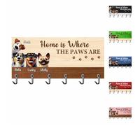 Home Is Where The Paws Are Custom Pet Wall Mounted Home Decor Gifts For Pet Lovers Personalized Key Hooks Leash Holder Customized Dog Room Decor For Entryway Custom Dog Cartoon Portrait With Name