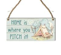 "Home is Where You Pitch It" Camping Sign - Delightful Tent and Camper Plaque for Camping Enthusiasts, Glamping Lovers, and Outdoor Adventurers (Large: 29 cm (H) × 13.5 cm (W))