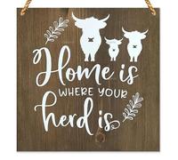 Home is Where Your Herd is, Farmhouse Decor, Home Decor, Highland Cow, Rustic Decor, Cow Decor Wood Sign Wooden Wall Decor 8 * 8 inch