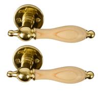 HOME IT® Brass Door Handle with Natural Handle - Rosettes, Key Plate and Screws Included - Stylish and Solid Danish Design for Interior Doors (30-45mm)