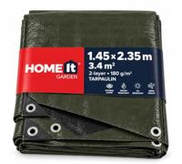HOME It Garden 2-Layer Tarpaulin 1.45 x 2.35 m, 180 g/m², Green/Black | 2-layer 180 g/m² construction with 2 eyelets every 0.5 m and reinforced corners with 3 eyelets