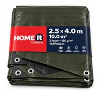 HOME It Garden 2-Layer Tarpaulin 2.5 x 4 m, 180 g/m², Green/Black | 2-layer 180 g/m² construction with 2 eyelets every 0.5 m and reinforced corners with 3 eyelets