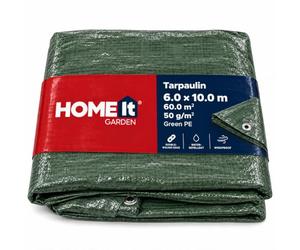 HOME It Garden PE Tarpaulin 6 x 10 m, 50 g/m², Green | Lightweight 50 g/m² PE with double-welded edges and aluminium eyelets every 1 m for regular fixing points