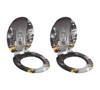 Home Items,WC Toilet Seats 2 pcs with Soft Close Lids MDF New York Design,Suit Furniture