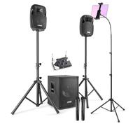 Home Karaoke Machine Kit with Bluetooth, Tablet Stand, MX700 2.1 Speaker System, Wireless UHF Microphones & Subwoofer for Home Parties & Family Entertainment