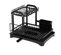 Home kitchen double layer storage rack with dish drain design, providing stable and practical storage solution for dishes, bowls, and cutting boards