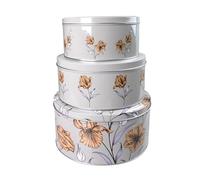 Home-Kitchen-Pets Set of 3 Round Nesting Airtight Cake Storage Tins with Lids - Large, Medium, and Small Food Containers for Biscuits, Sweets, and Bakery Items with foral gray design