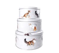 Home-Kitchen-Pets Set of 3 Round Nesting Airtight Cake Storage Tins with Lids - Large, Medium, and Small Food Containers for Biscuits, Sweets, and Bakery Items -with cute cat prints design