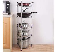 Home Kitchen Round Pan Pot Storage Shelf, 5-Tier Standing Stainless Carbon Steel Kitchen Bathroom Kitchenware Bath Stuff Organising Stand, Large Stable 101.5 * 35cm Home Stuff Organiser Rack