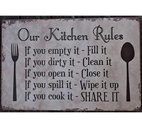 Home Kitchen Rules Plaque Wall Decor Rustic Metal Tin Signs Posters Wall Art Decor Gifts For Birthday Halloween Christmas Decor Retro Poster Tin Sign Country Decor 8x6 in