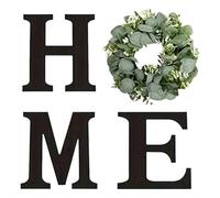 HOME Letters Wall Decor with Eucalyptus Wreath, Rustic Farmhouse Entryway Decor, Wooden H M E Sign and Faux Greenery for Living Room, Housewarming Gift (Multiple Color Sets)