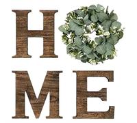 HOME Letters Wall Decor with Eucalyptus Wreath, Rustic Farmhouse Entryway Decor, Wooden H M E Sign and Faux Greenery for Living Room, Housewarming Gift (Multiple Color Sets)