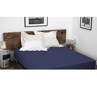 Home Linge Passion 100% Cotton Fitted Sheet - 57 Thread Count - Size 160 x 200 cm - Blue - 35 cm Deep Weave - Soft, Breathable, Washable