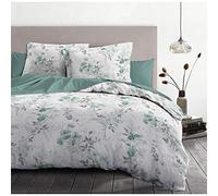Home Linge Passion 3-Piece Bedding Set 240 x 260 cm 100% Cotton 57 Thread Count, White, Grey & Green, 240x260cm
