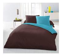 Home Linge Passion 3-Piece Duvet Cover Set, 220 x 240 cm, Chocolate/Turquoise, Microfibre, Blue, Big