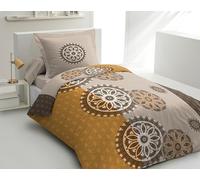 Home Linge Passion | Duvet Cover - 2 Pieces | 100% Cotton - 57 Thread Count | Single - 140 x 200 cm | Yucatan - Grey and Ochre Orange