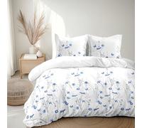 Home Linge Passion Duvet Cover Set 220 x 240 cm - 3 Pieces - Soft Cotton Percale - Duvet Cover + Pillowcase - White & Blue - L'Insoumise Model