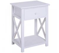 HOMCOM 55cm End Side Table w/ Drawer Shelf Stand Home Storage Furniture White