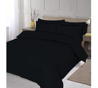 Home Living Luxury Plain Dyed Solid Colours Easy Care Duvet Cover and Pillowcase Bedding Set (Double, Black)