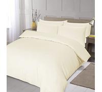 Home Living Luxury Plain Dyed Solid Colours Easy Care Duvet Cover and Pillowcase Bedding Set (Double, Cream)