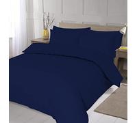 Home Living Luxury Plain Dyed Solid Colours Easy Care Duvet Cover and Pillowcase Bedding Set (Single, Navy)