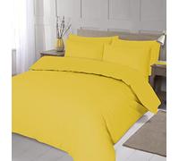 Home Living Luxury Plain Dyed Solid Colours Easy Care Duvet Cover and Pillowcase Bedding Set (Single, Mustard)