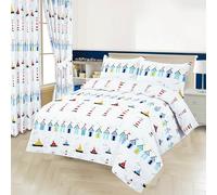 Home Living Nautical Seaside Beach Hut Lighthouse Sails Duvet Cover Set with Matching Pillowcase(s) (Single)