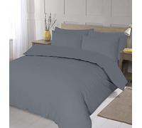 Home Living NON IRON Luxury Easycare Plain Dyed Duvet Cover & Pillow Case(s) Bedding Set (Grey, Double)