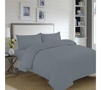 Home Living NON IRON Luxury Easycare Plain Dyed Duvet Cover & Pillow Case(s) Bedding Set (Grey, Single Bed Complete Set)
